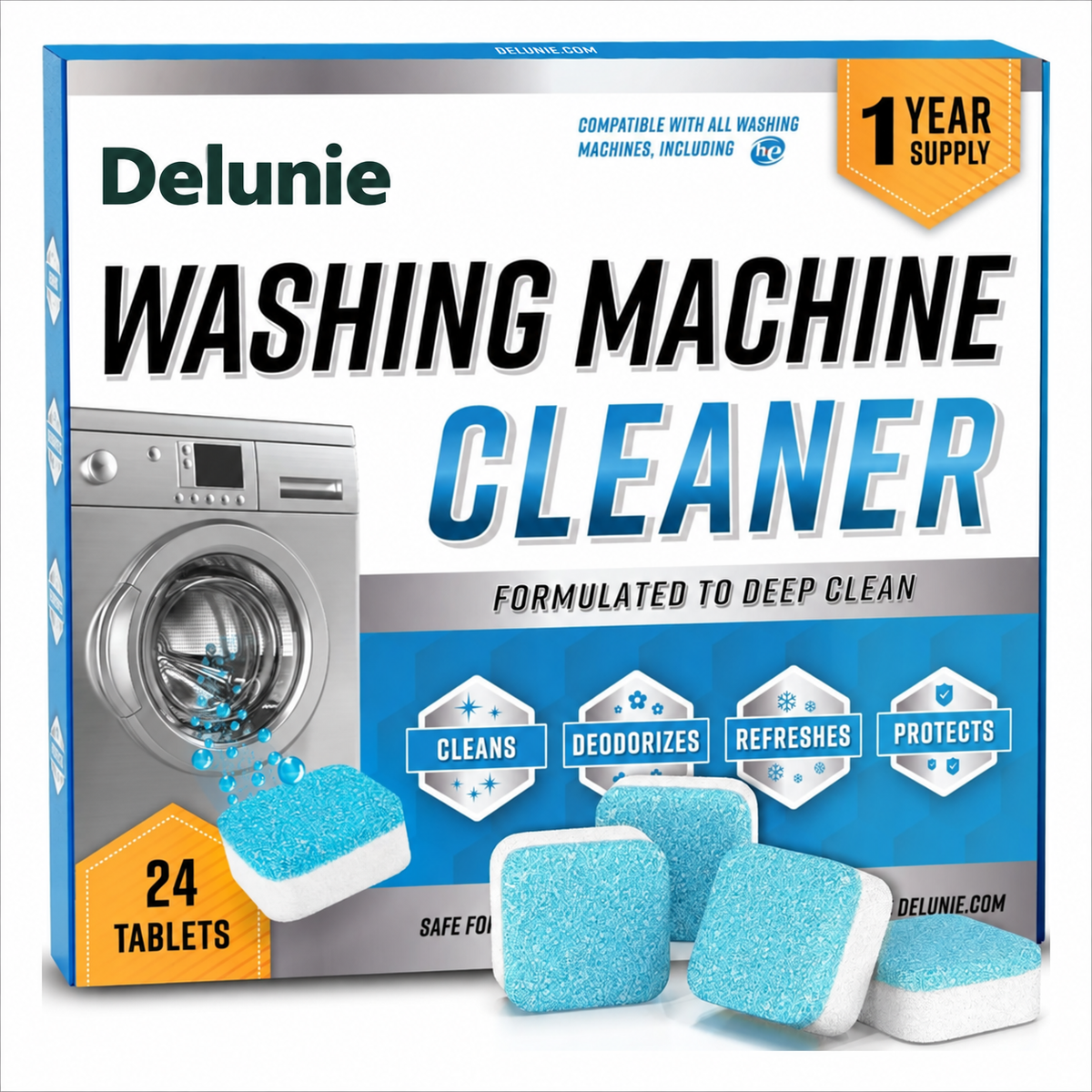 Delunie Washing Machine Cleaner — 24 tablets and one-year supply