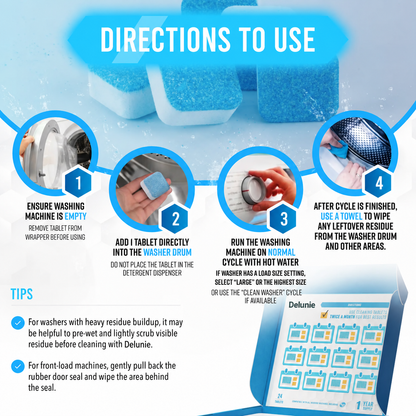 How to use Delunie washing machine cleaner tablets