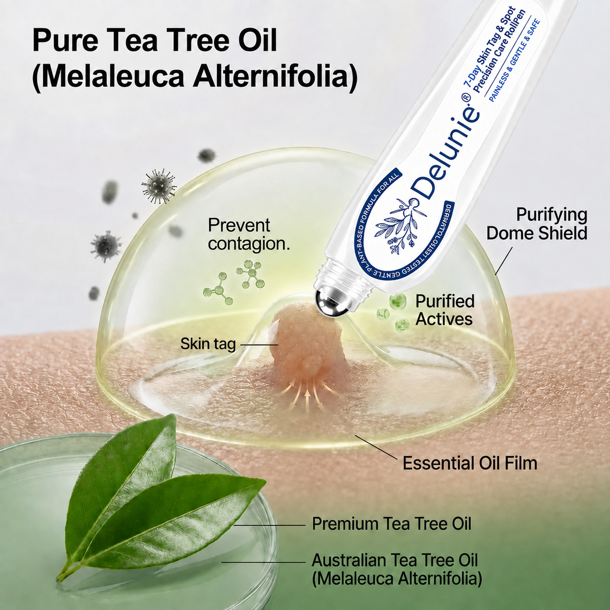 Pure Australian Tea Tree Oil and Melaleuca alternifolia leaves